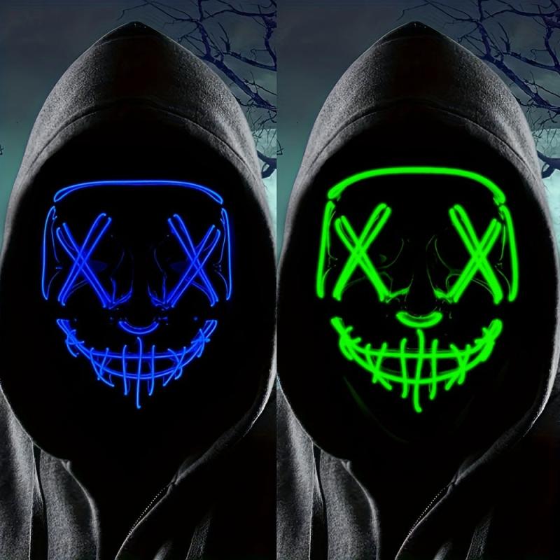 2 Packs Halloween LED Mask LED Light Up Scary Mask For Man Cosplay