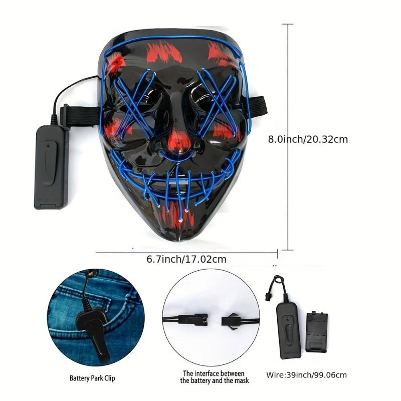 2 Packs Halloween LED Mask LED Light Up Scary Mask For Man Cosplay