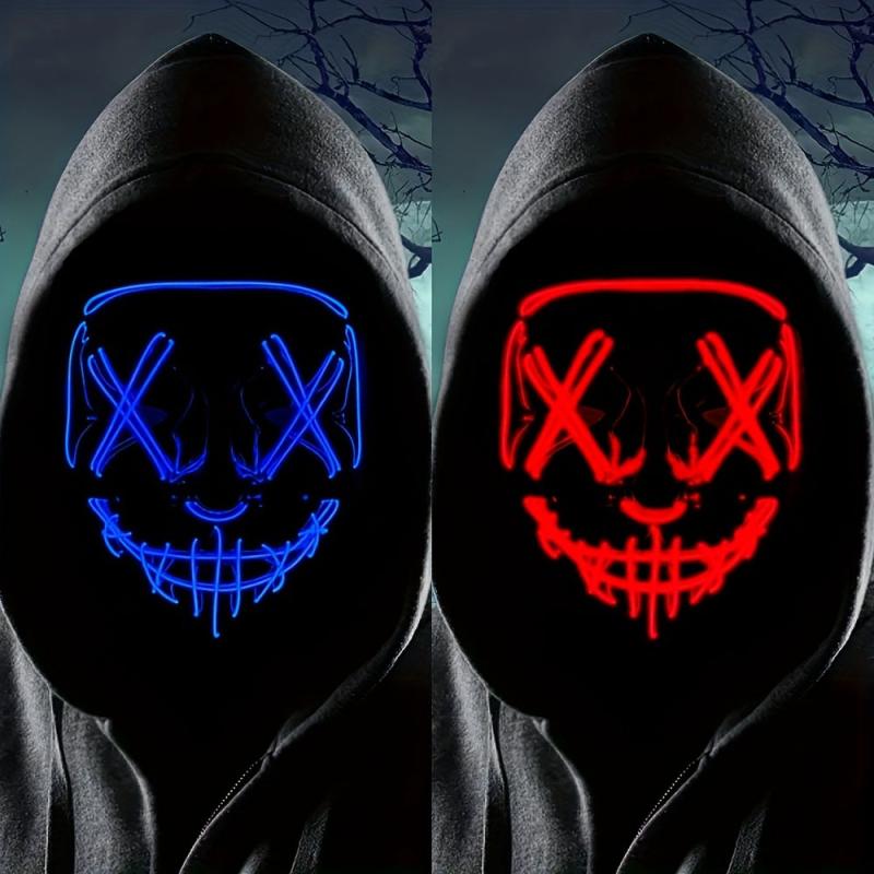 2 Packs Halloween LED Mask LED Light Up Scary Mask For Man Cosplay