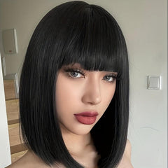 Short Rose Mesh Wig Wave With Bang Synthetic Fiber Woven Wig