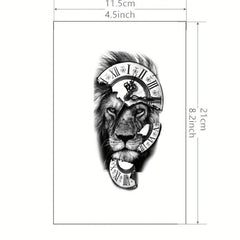 Lion And Broken Clock Tattoo Sticker Waterproof Temporary Tattoo