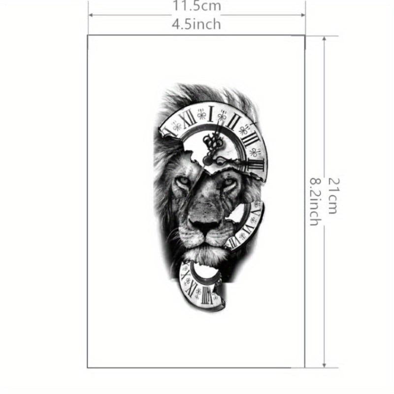 Lion And Broken Clock Tattoo Sticker Waterproof Temporary Tattoo