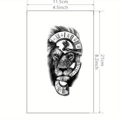 Lion And Broken Clock Tattoo Sticker Waterproof Temporary Tattoo