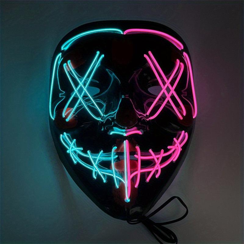 LED Luminous Men's Halloween Horror Mask Role Play Costume Makeup Party