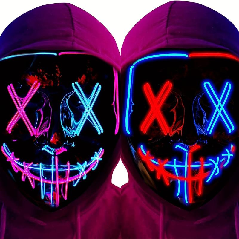 LED Luminous Men's Halloween Horror Mask Role Play Costume Makeup Party