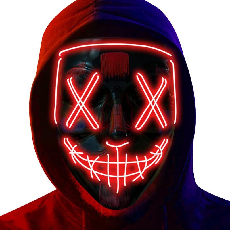 Scary Halloween Cosplay Mask w/ Purple Light-Up