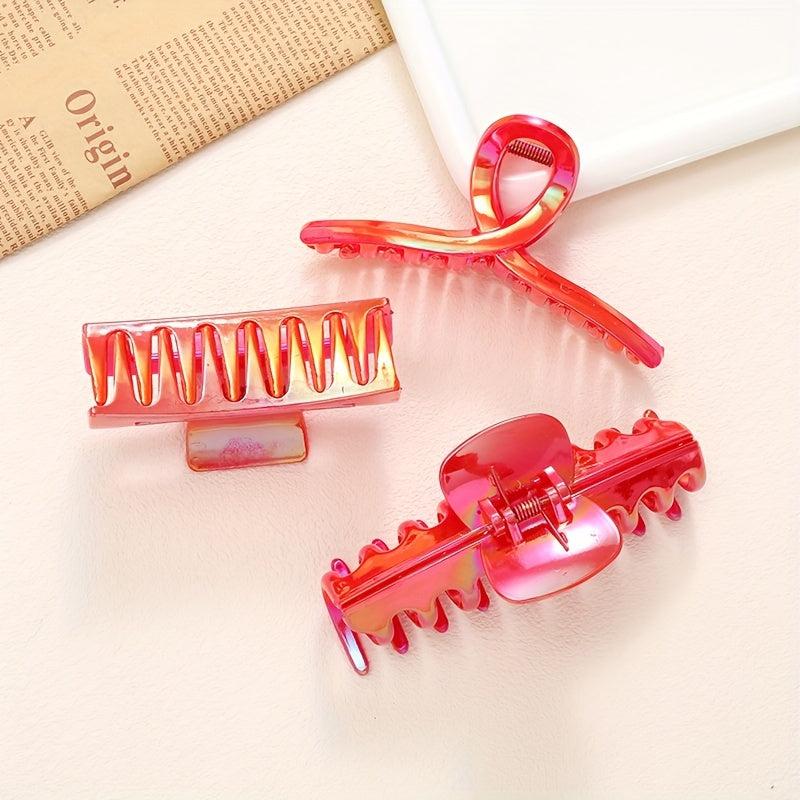 3PCS Red AB Hair Claw Clips Princess Style Hair Accessories Women Girls