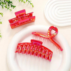 3PCS Red AB Hair Claw Clips Princess Style Hair Accessories Women Girls