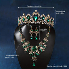 Baroque Crystal Bridal Jewelry Set Green Rhinestone Tiara Necklace