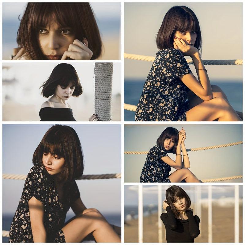 Short Women's Wig Straight Hair With Bangs Heat resistant Synthetic Fiber Wig