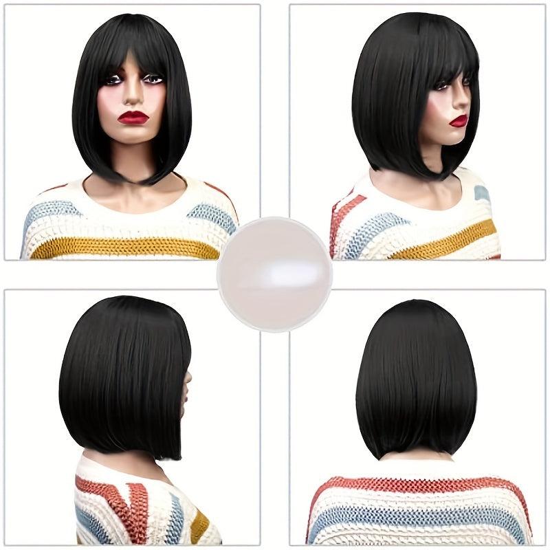 Short Women's Wig Straight Hair With Bangs Heat resistant Synthetic Fiber Wig