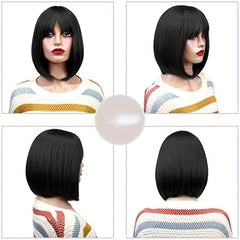 Short Women's Wig Straight Hair With Bangs Heat resistant Synthetic Fiber Wig