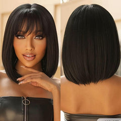 Short Women's Wig Straight Hair With Bangs Heat resistant Synthetic Fiber Wig
