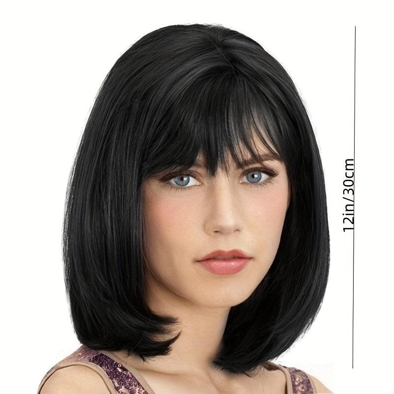 Short Women's Wig Straight Hair With Bangs Heat resistant Synthetic Fiber Wig