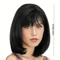 Short Women's Wig Straight Hair With Bangs Heat resistant Synthetic Fiber Wig