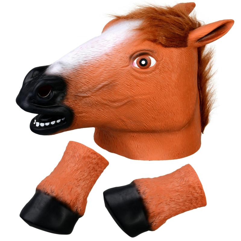 Latex Animal Horse Head Mask Set Dress Up Latex Horse Mask
