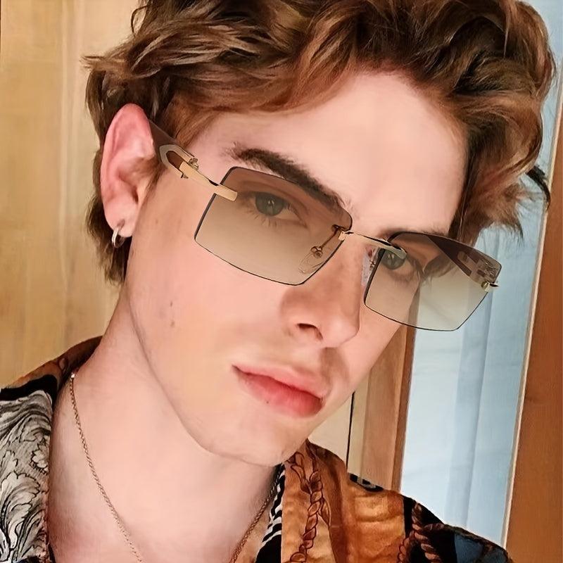 Men's Rimless Ocean Piece Clear Sunglasses with Diamond Trim