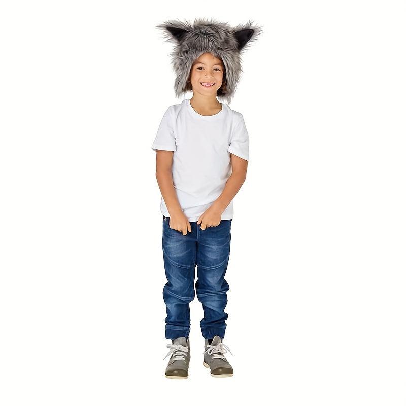 Men's Plush Wolf Animal Hood Furry Hat Halloween Costume