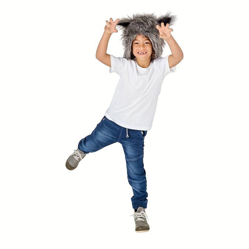 Men's Plush Wolf Animal Hood Furry Hat Halloween Costume