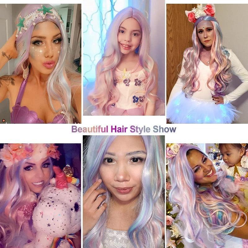 Long Curly Rainbow Wig for Music Festivals Themed Parties Weddings Concerts