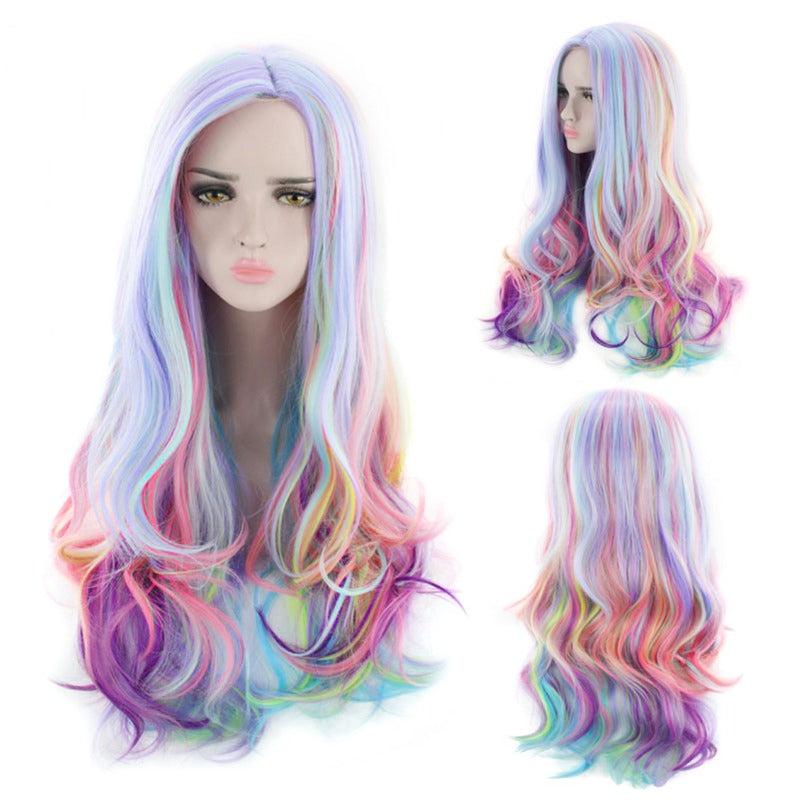 Long Curly Rainbow Wig for Music Festivals Themed Parties Weddings Concerts