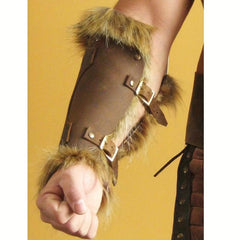 Men's Medieval Leather Fur Wristbands Halloween Arm Costume Props