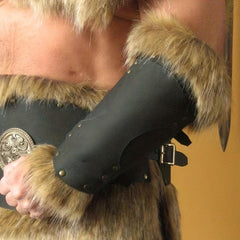 Men's Medieval Leather Fur Wristbands Halloween Arm Costume Props