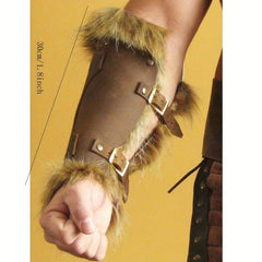 Men's Medieval Leather Fur Wristbands Halloween Arm Costume Props