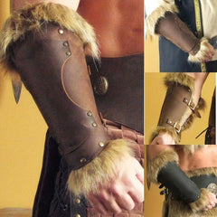 Men's Medieval Leather Fur Wristbands Halloween Arm Costume Props