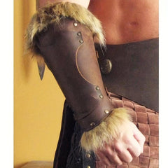 Men's Medieval Leather Fur Wristbands Halloween Arm Costume Props