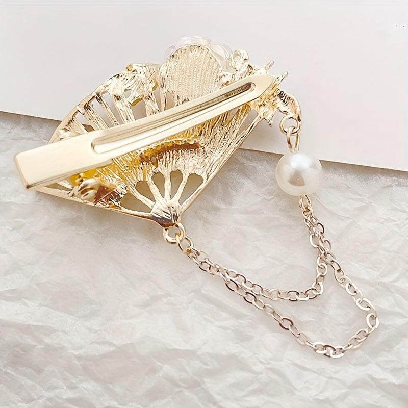 Vintage Fan & Flower Hairpin Rhinestone & Faux Pearl Hair Accessories