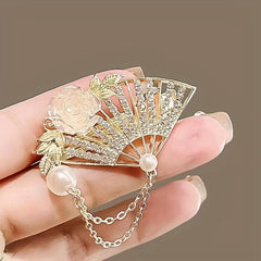 Vintage Fan & Flower Hairpin Rhinestone & Faux Pearl Hair Accessories
