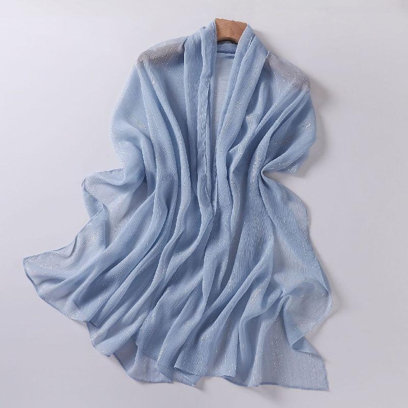 Chiffon Silvery Wire Pleated Long Scarf