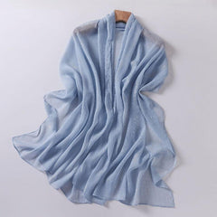 Chiffon Silvery Wire Pleated Long Scarf