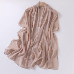 Chiffon Silvery Wire Pleated Long Scarf