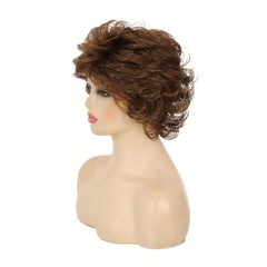 Short Grey Wavy Wig for Women Fluffy Layered Halloween Cosplay Wig