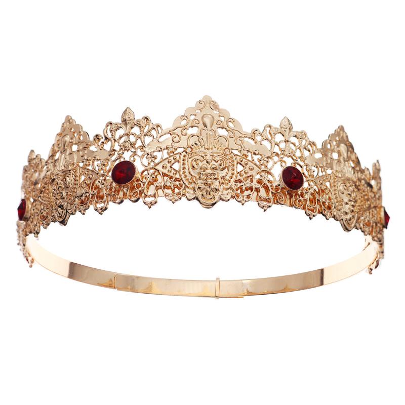 Men's Metal Crown Wedding Party King Crown Headdress Rhinestone Round Crown