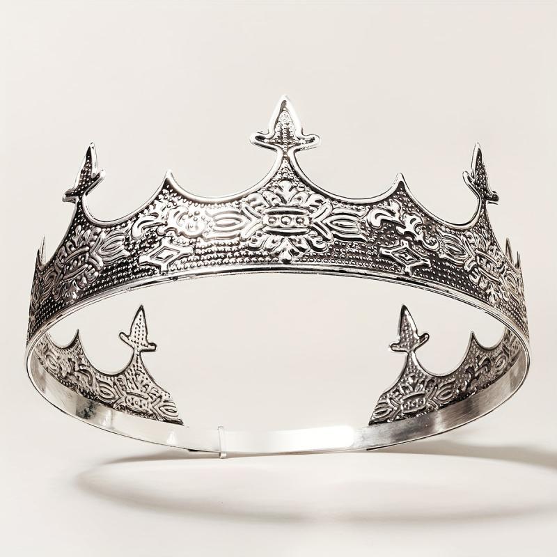 Men's Metal Crown Wedding Party King Crown Headdress Rhinestone Round Crown