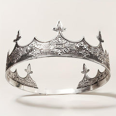 Men's Metal Crown Wedding Party King Crown Headdress Rhinestone Round Crown