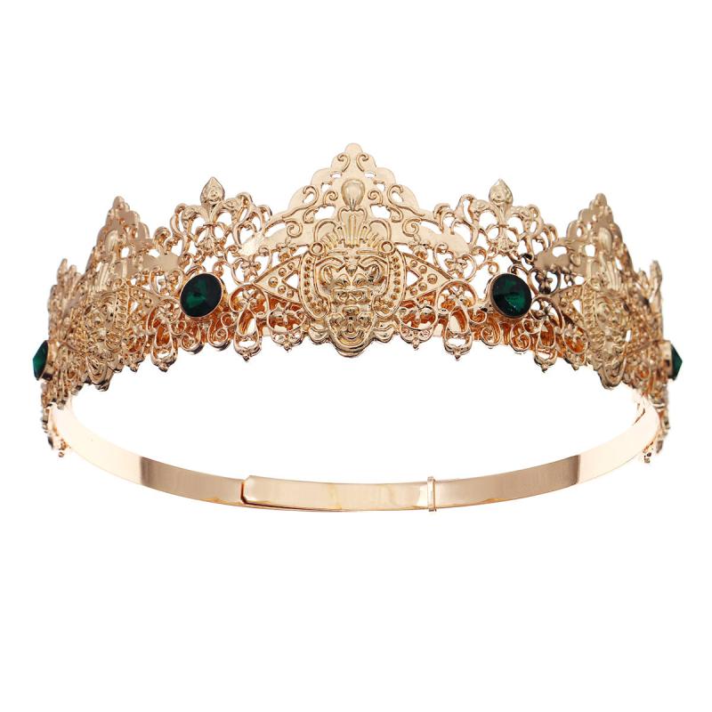 Men's Metal Crown Wedding Party King Crown Headdress Rhinestone Round Crown