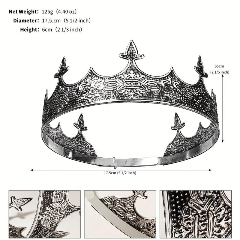 Men's Metal Crown Wedding Party King Crown Headdress Rhinestone Round Crown