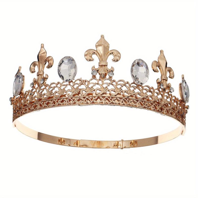 Men's Metal Crown Wedding Party King Crown Headdress Rhinestone Round Crown
