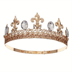 Men's Metal Crown Wedding Party King Crown Headdress Rhinestone Round Crown