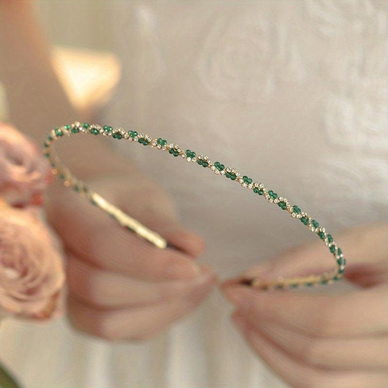 Vintage Green Rhinestone Alice Band Hair Accessory