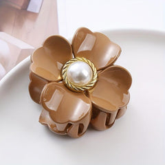 4pcs Flower Big Flower Hair Clips Faux Pearl Glossy Non slip Hair Accessories