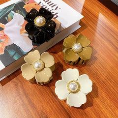 4pcs Flower Big Flower Hair Clips Faux Pearl Glossy Non slip Hair Accessories