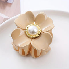 4pcs Flower Big Flower Hair Clips Faux Pearl Glossy Non slip Hair Accessories
