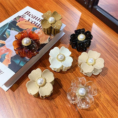 4pcs Flower Big Flower Hair Clips Faux Pearl Glossy Non slip Hair Accessories