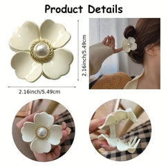 4pcs Flower Big Flower Hair Clips Faux Pearl Glossy Non slip Hair Accessories