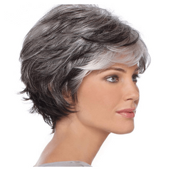 Short Grey Pixie Cut Wig with Bangs for Women